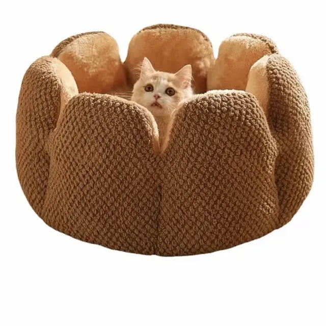 Cactus petal shaped plush pet kennel in green colour with enclosed sleeping space