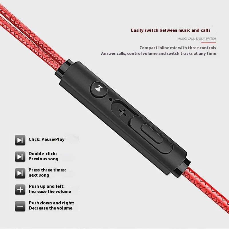 In-ear wired headset with mic 3.5mm plug for phone and computer heavy bass silicone earplugs