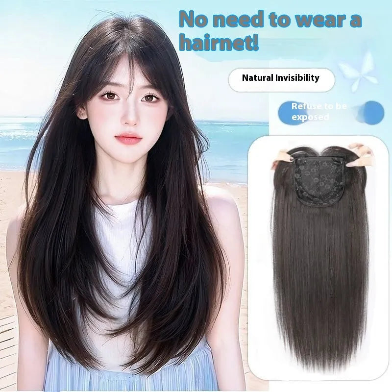 Black long straight high layered human hair wig for women with full-head coverage