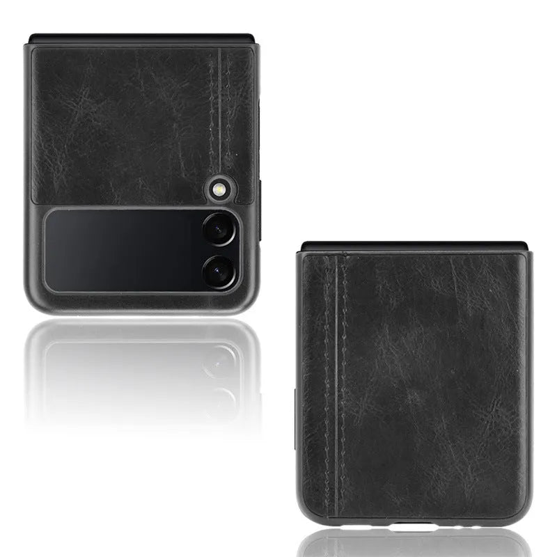 Cow Pattern Car Thread PC leather phone case for Samsung Galaxy Z Flip 3 5G in black back cover style