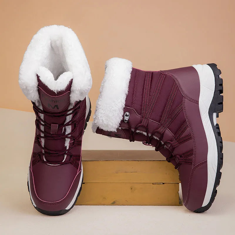 Women's winter fleece-lined non-slip cotton-padded mid boots in 918 Black with TPR sole