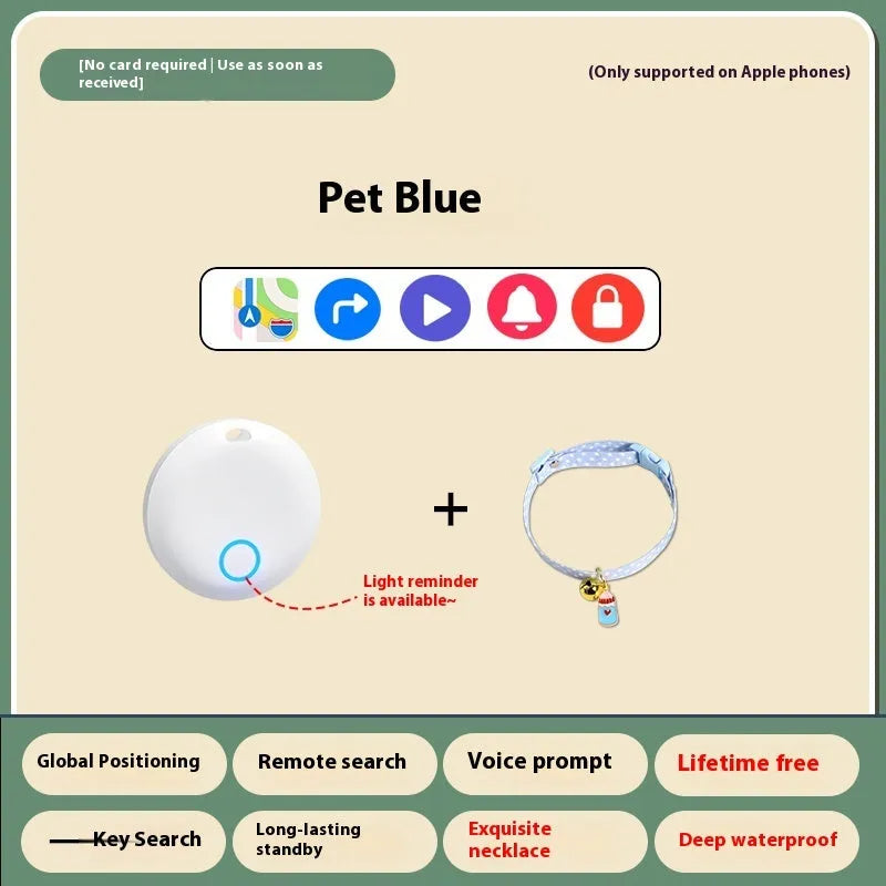 GPS pet tracking device attached to a dog collar, showing smartphone app connectivity.