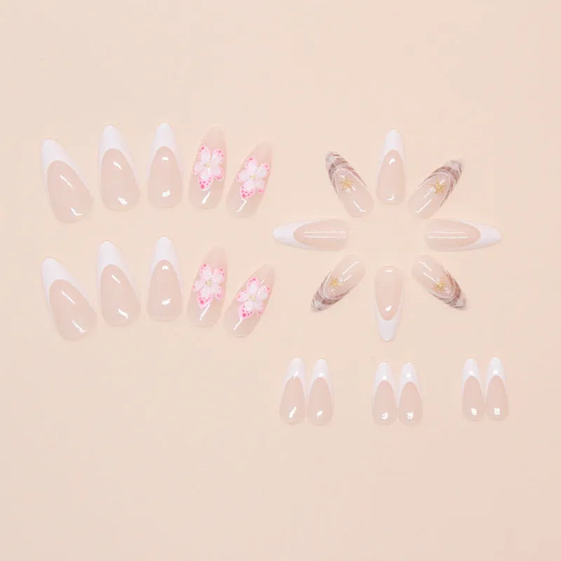 French style artificial fake nails with simple flower rock pattern patch in colour W1764.