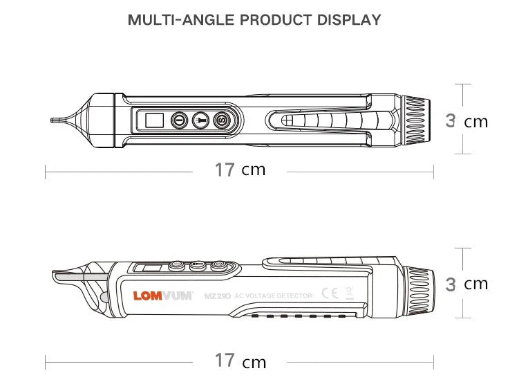 Intelligent multi-function line detection induction pen with sensor tip for electrical testing.
