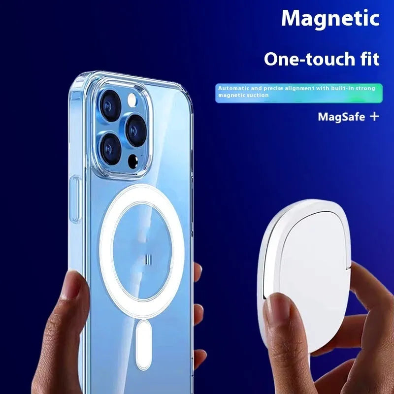 Transparent magnetic PC phone case for Apple 16 and 16 Plus with airbag corners and straight edge all-inclusive design