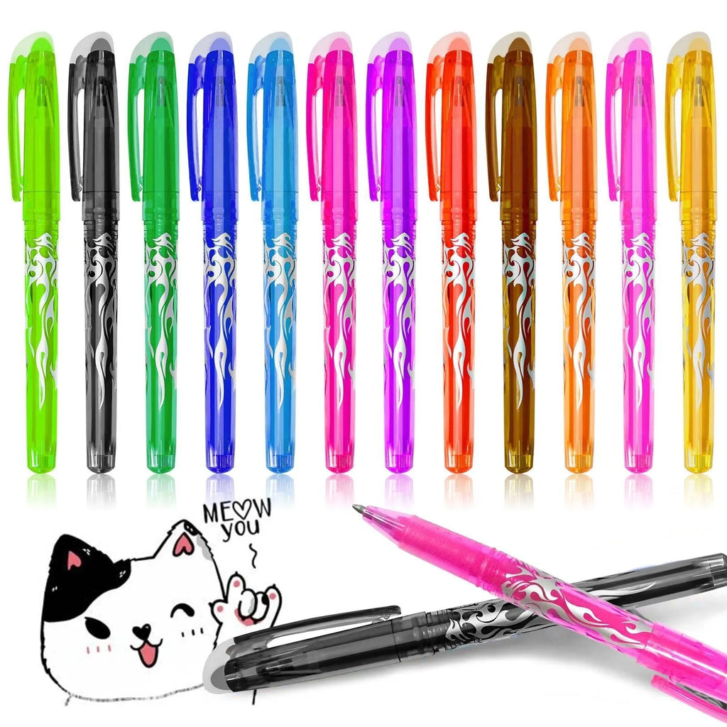 Heat-erasable gel pens with stainless steel nibs in 0.5mm and 0.7mm sizes