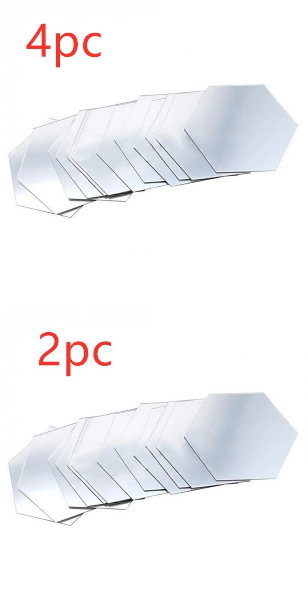 Hexagonal silver PS mirror wall sticker on a wall surface close up