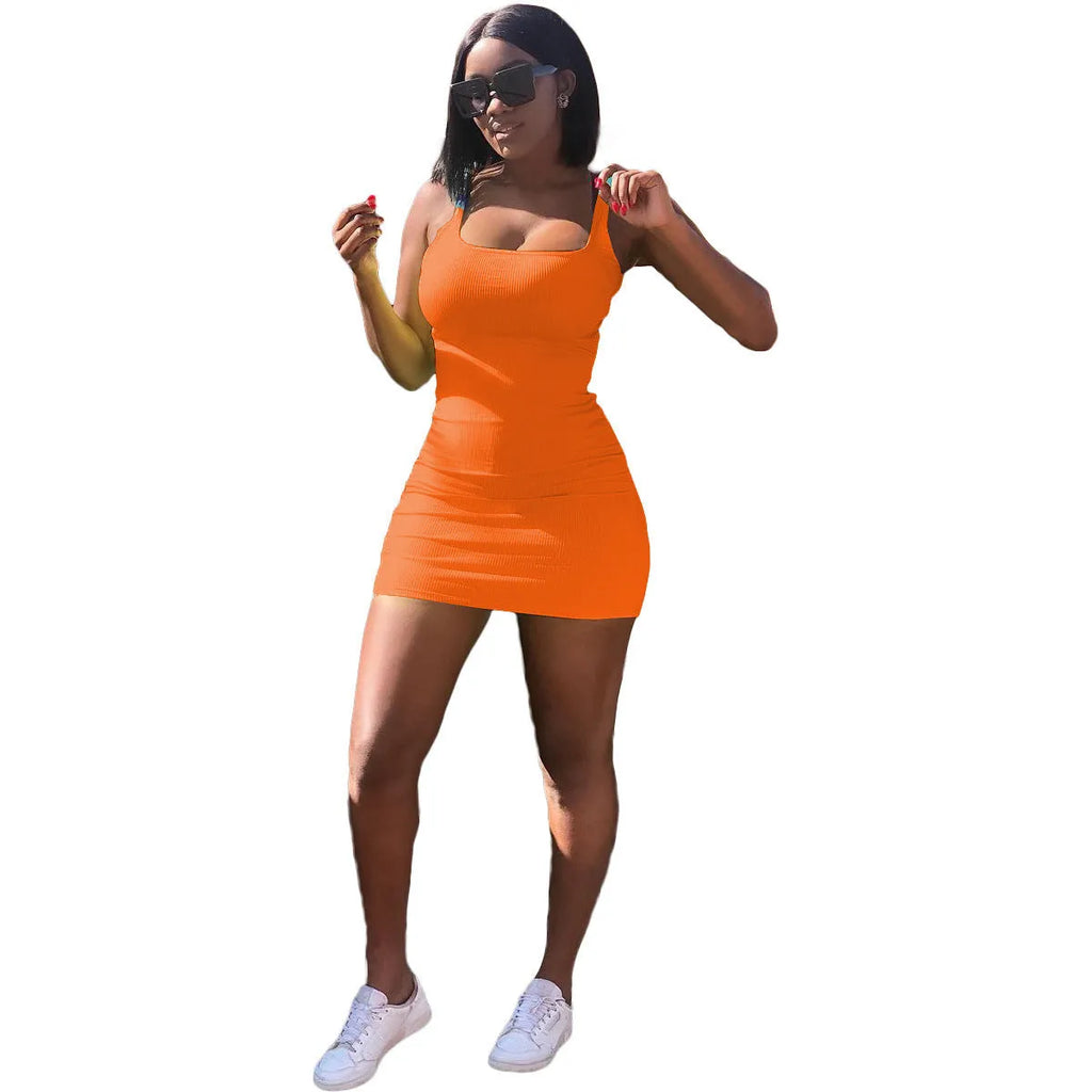 Women's slim fit casual dress with a big U-neck, sunken stripe shoulder straps, and princess sleeves.