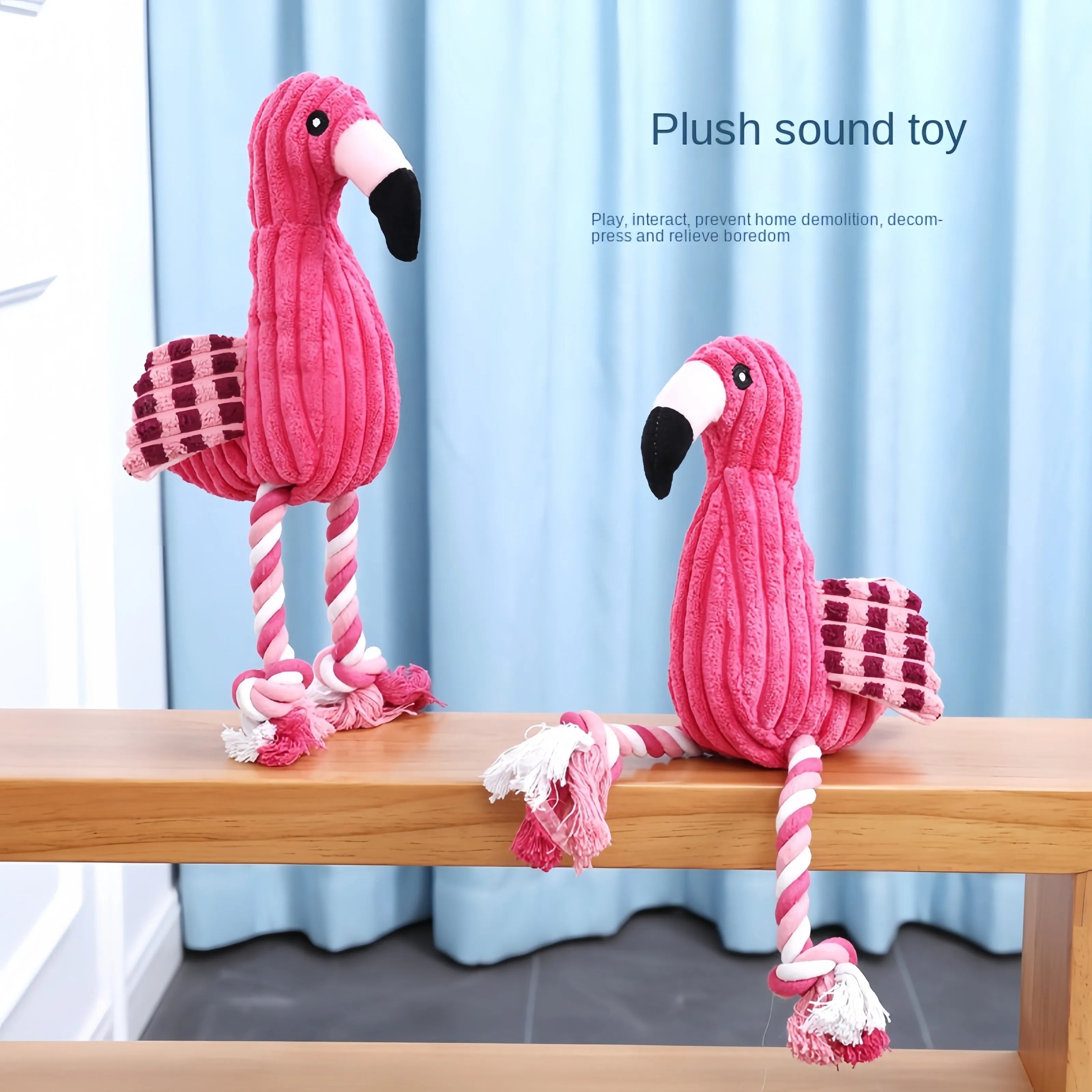 Pink animal-shaped corduroy plush dog toy with a squeaker for small and large dogs.
