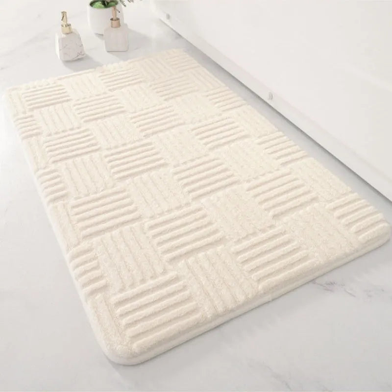 Solid colour non-slip floor mat in beige, grey or white, woven polyester, square, 40x60cm to 60x90cm