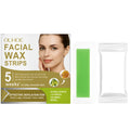 Gentle facial hair removal wax paper kit showing 20 pre-coated strips and 10 cleansing wipes