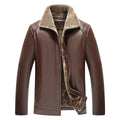 Men's fur-lined artificial leather jacket in black, slim fit, side seam pockets, winter casual wear