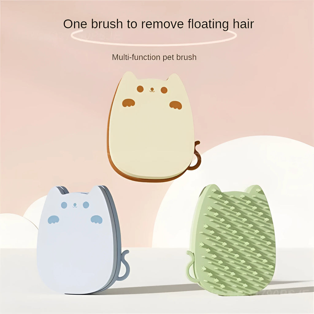 Blue silicone sponge pet grooming brush with comb teeth for removing cat and dog hair.