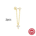 S925 sterling silver geometric kite earrings with rhinestone chain tassel in gold finish.