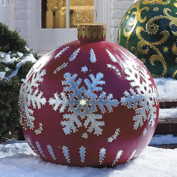 60cm Christmas inflatable ball in red stripes, made from PVC, with pump included