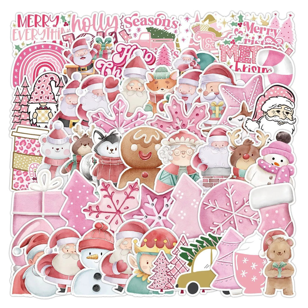 50 piece set of cute Christmas waterproof stickers ranging from 4 to 8 centimetres for car phone computer decoration