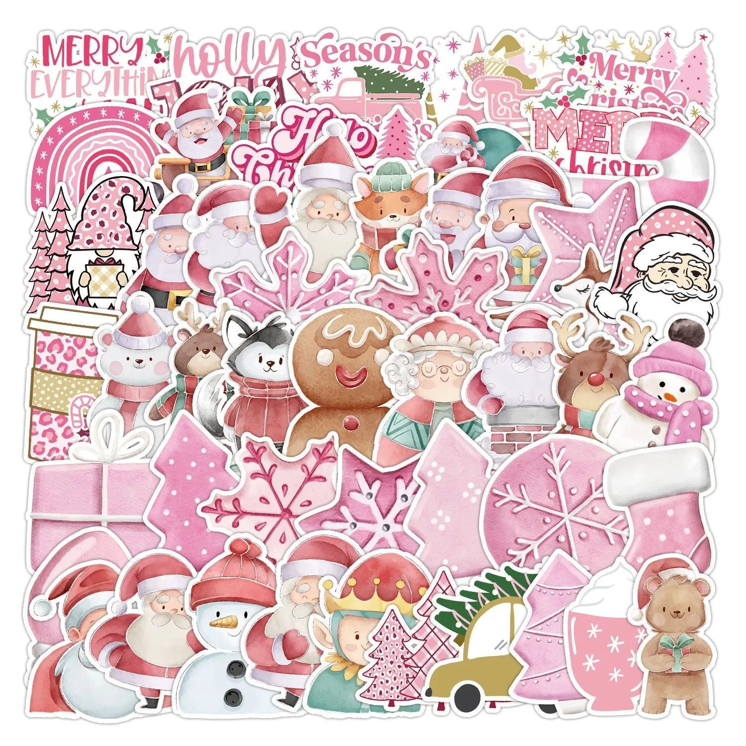 50 piece set of cute Christmas waterproof stickers ranging from 4 to 8 centimetres for car phone computer decoration