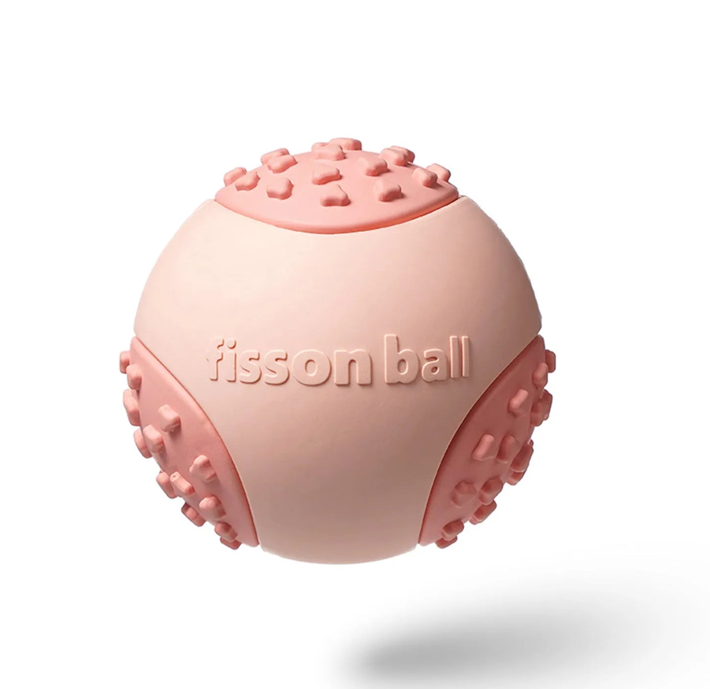 Green or pink interactive rolling ball dog toy with a durable hard plastic shell.
