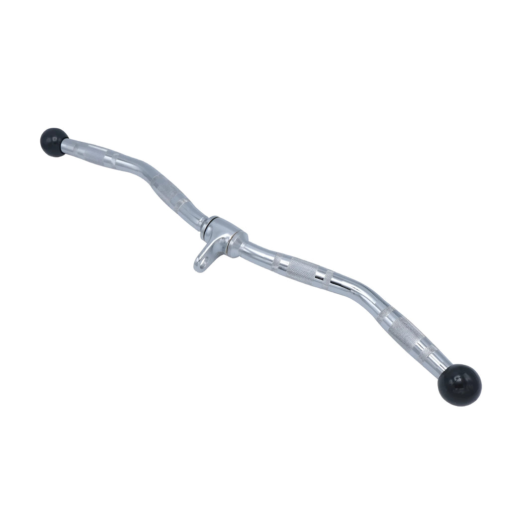 Single stainless steel pull-down handle with white feather finish for gantry cable machine use.