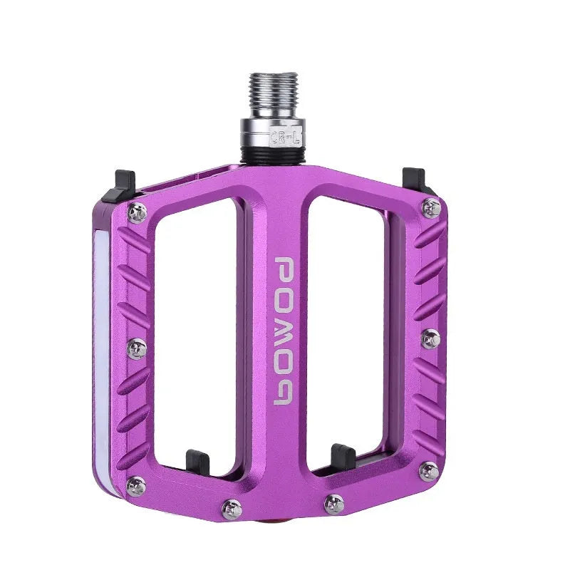 Bicycle pedal with LED lights in aluminium alloy construction, showing multiple colour options