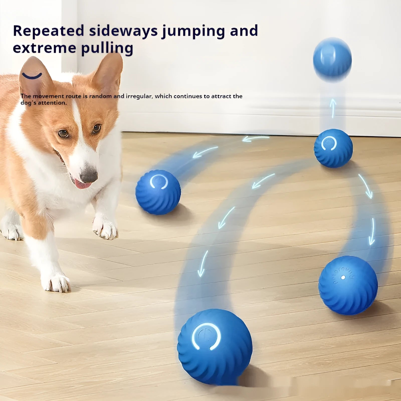 Blue Gravity Jumping Ball smart rechargeable dog toy 56mm plastic interactive pet toy