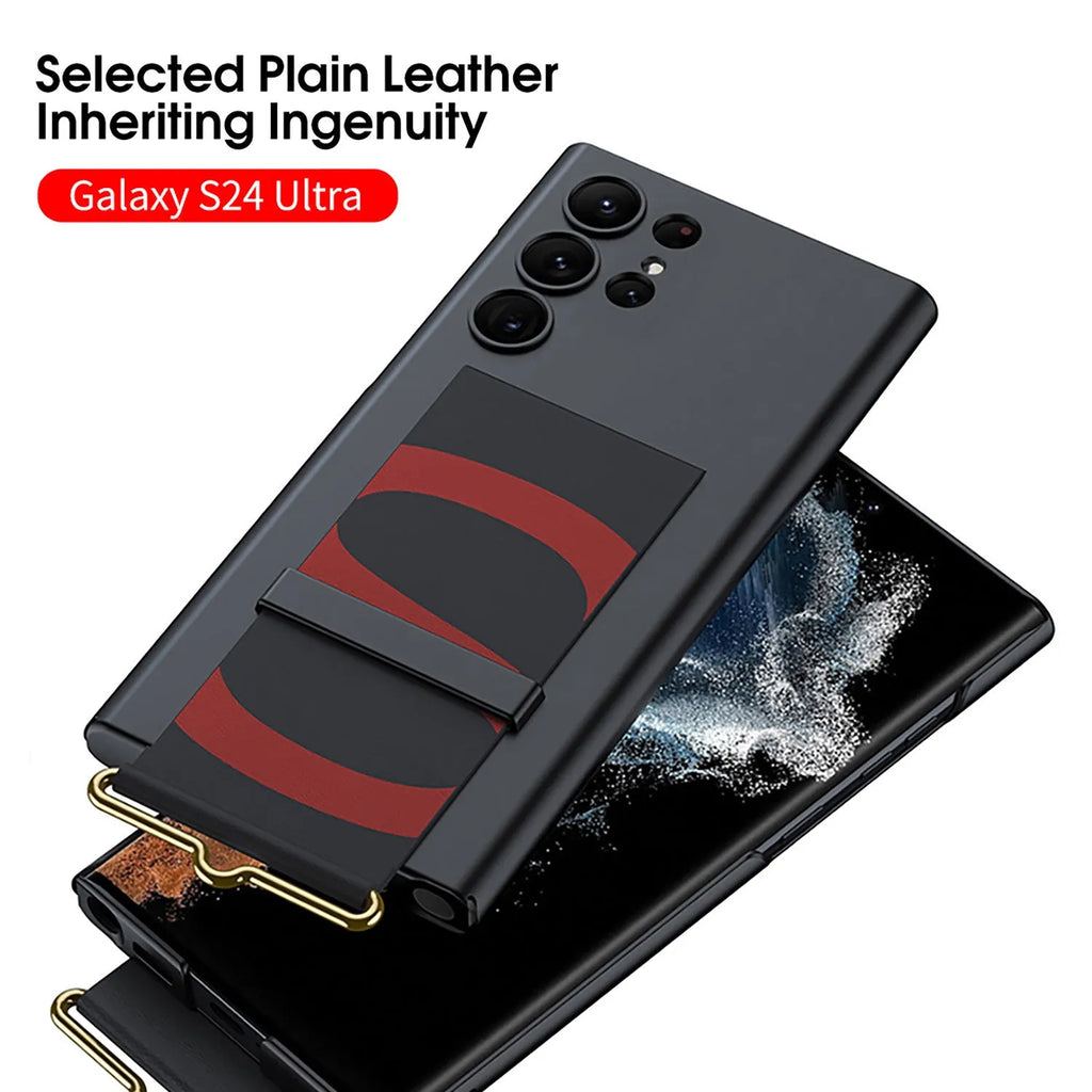 Ultra-thin PC phone case in carbon fiber pattern with bracket for Samsung Galaxy S23 Ultra