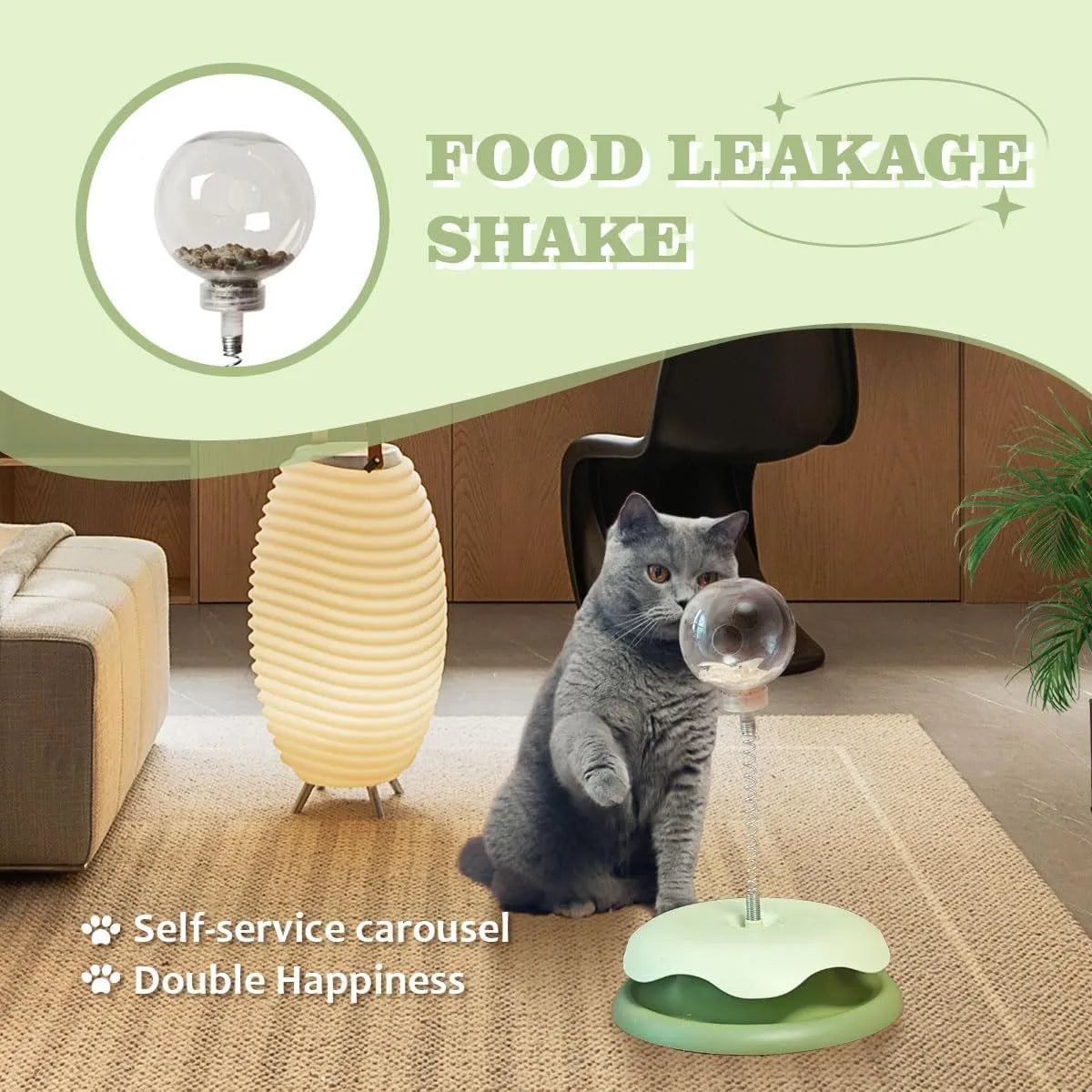 Blue and green non-toxic PP plastic cat treat dispenser toy with track ball, shown dismantled for cleaning