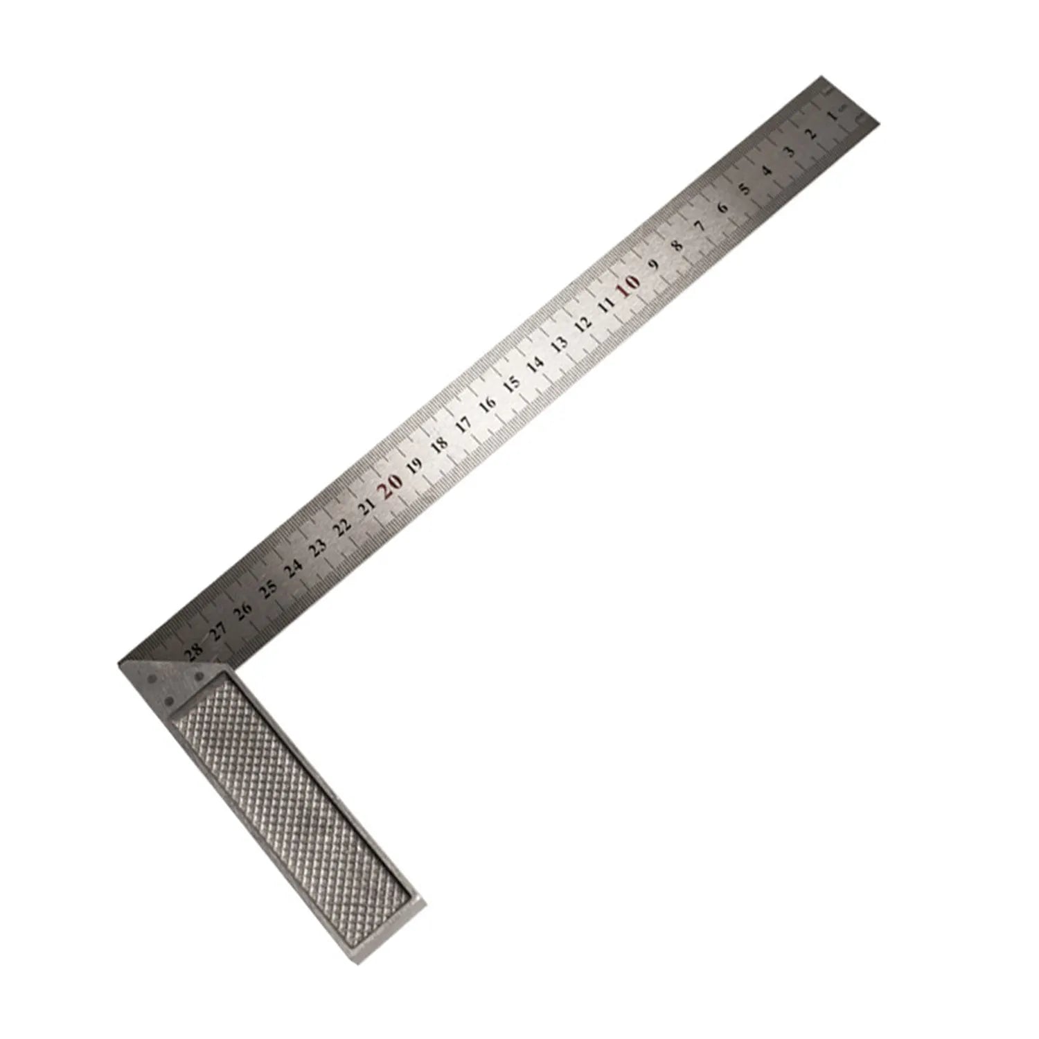 Two red metal combination angle rulers for civil surveying in transparent storage bag