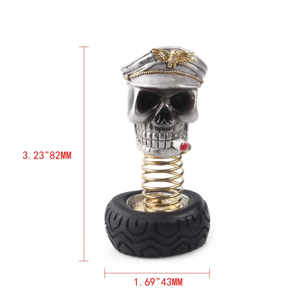 Resin skull car decoration in military cap style with swing head and sticker fix