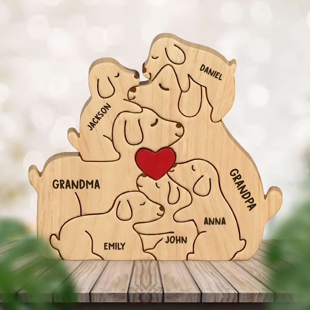 Wooden dog shaped ornament in modern minimalist style with coloured finish for home decor