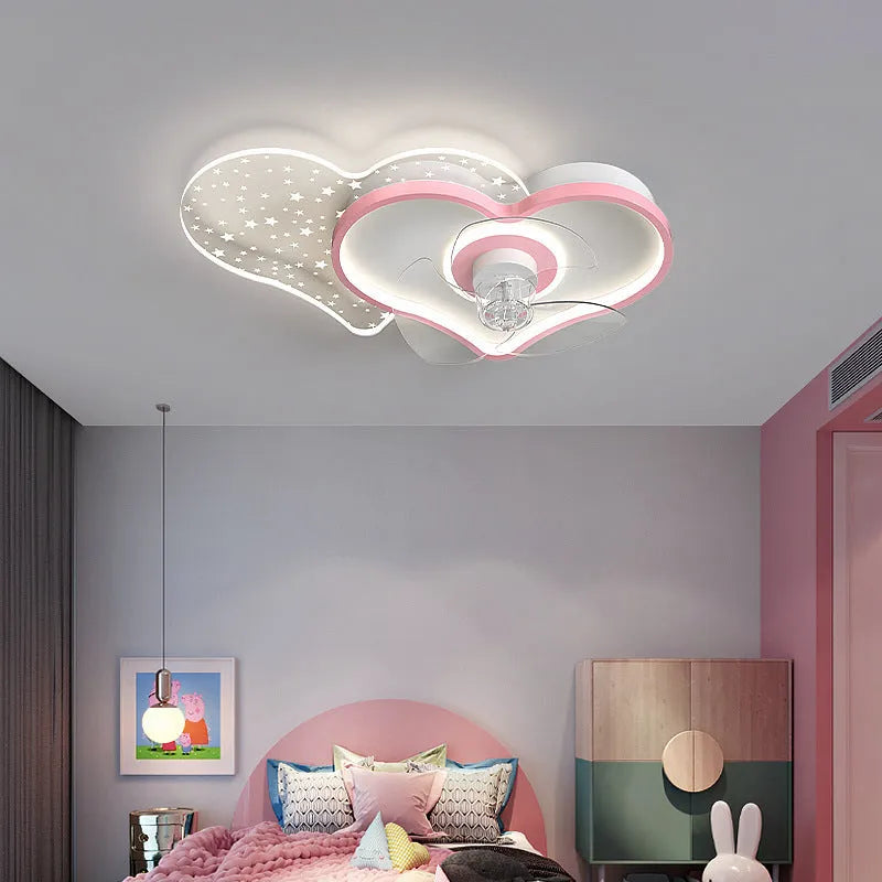 Children's ceiling fan with light and chandelier, blue and white, 59cm wide, 220V LED, ABS blades