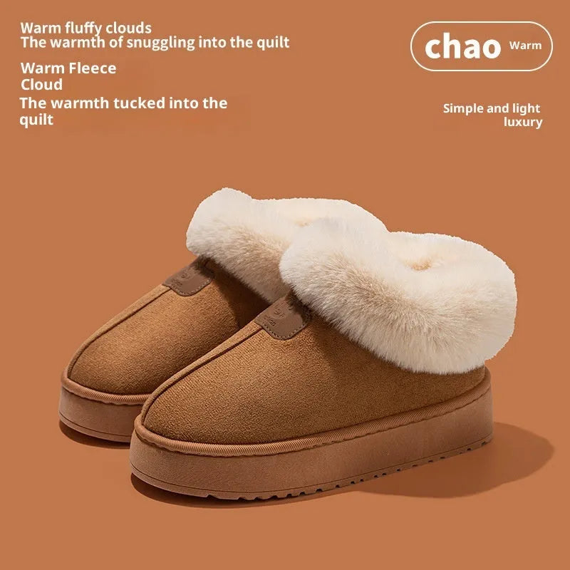 Women's cotton slippers with suede upper and bear logo heel cover in solid colour, round toe, casual style