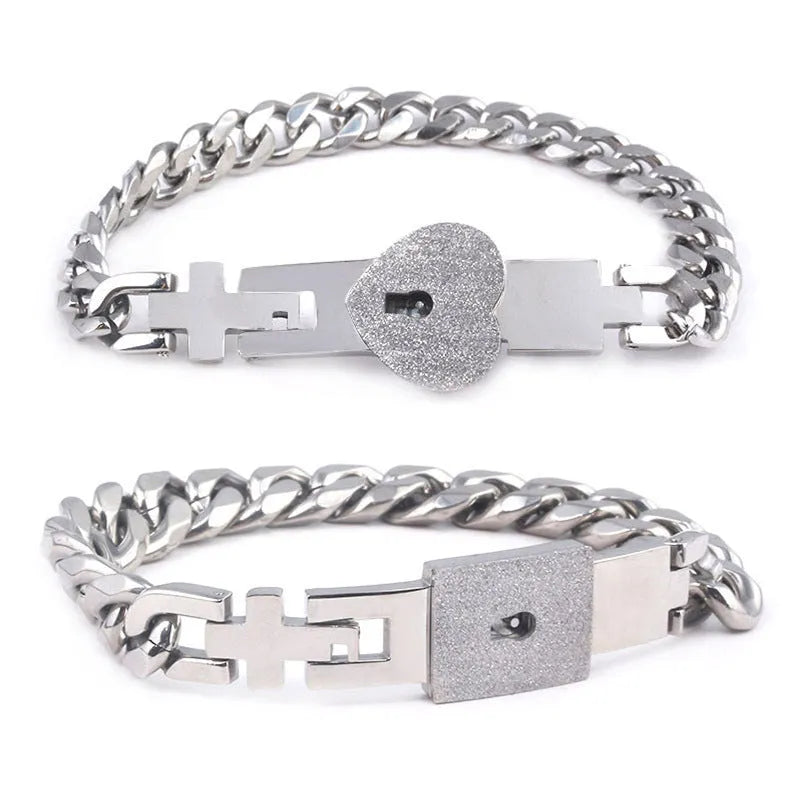 Titanium steel couple love lock bracelet key set necklace in electroplated finish