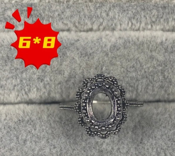 Oval denier ring with five-pointed star design and 6x8mm stone in Korean style