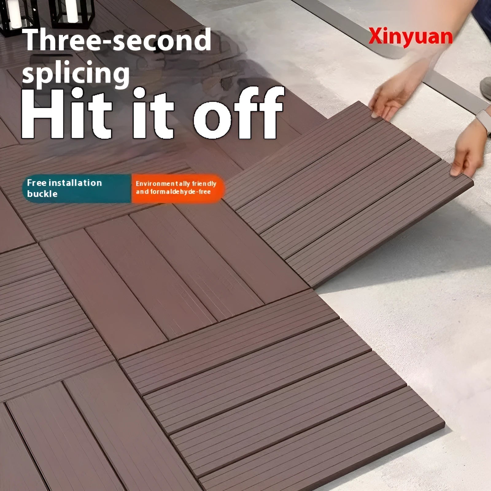 Wood grain plastic floor tile measuring 300x300mm, showing non-slip surface texture