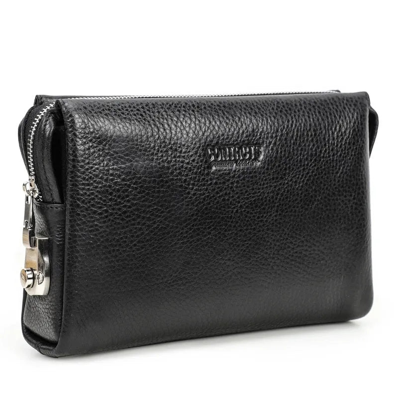 Black Angel first layer cattlehide leather men wallet in black solid colour with card slots