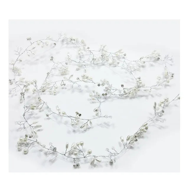 Gold metallic long hair band for brides with pearls, shown coiled.