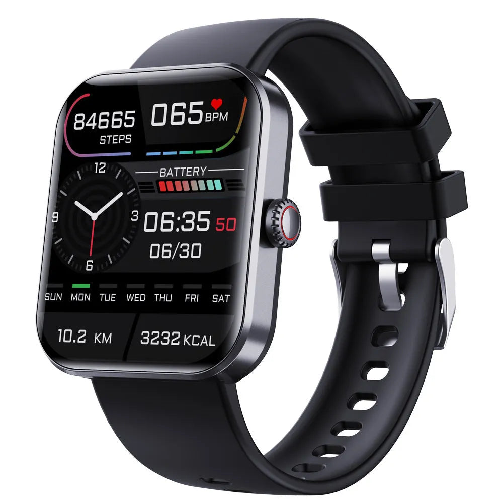 F57L sports watch with heart rate and blood pressure display on a wrist with a silicone strap