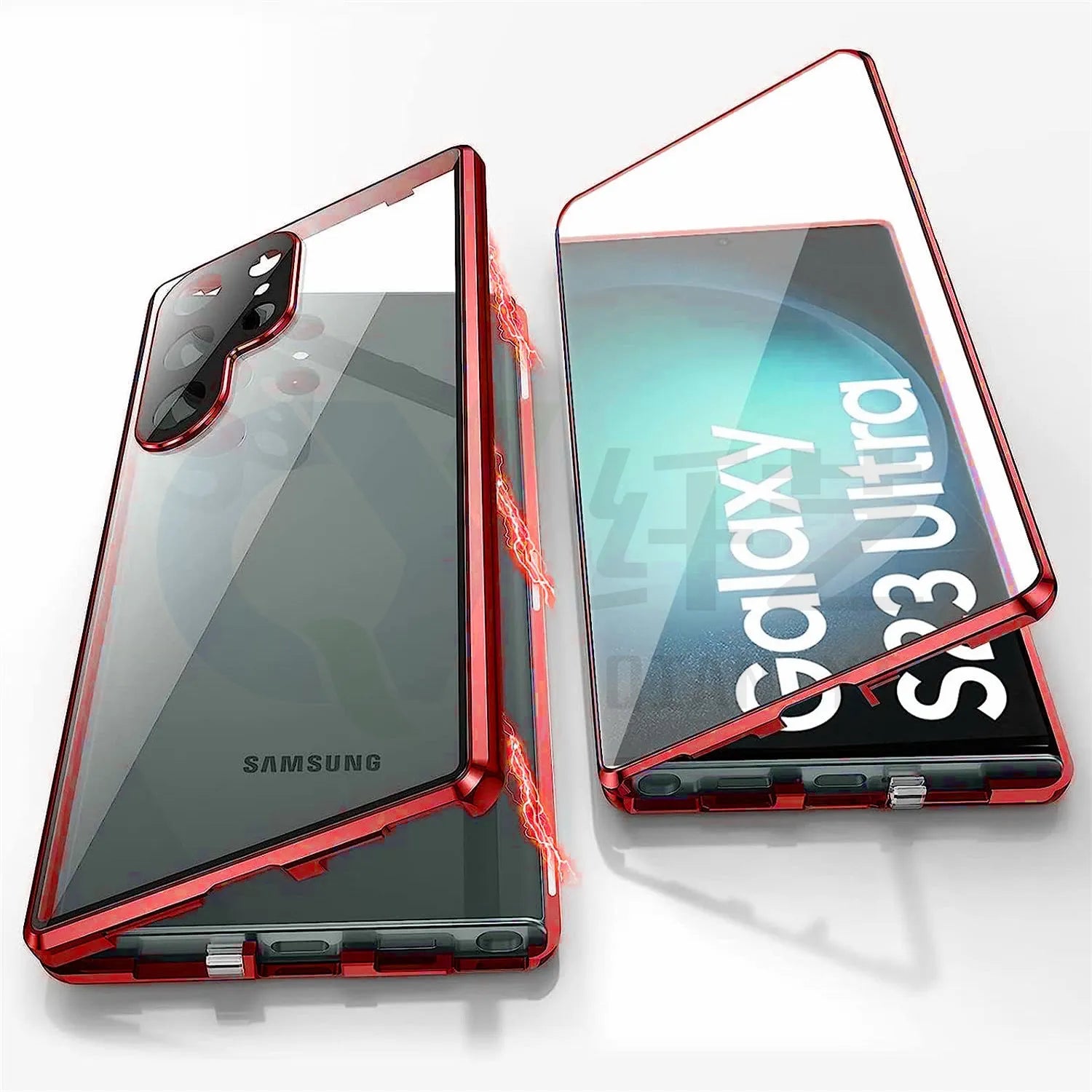 Metallic magnetic mirror phone case for Samsung S24 Ultra in various colours showing privacy screen.
