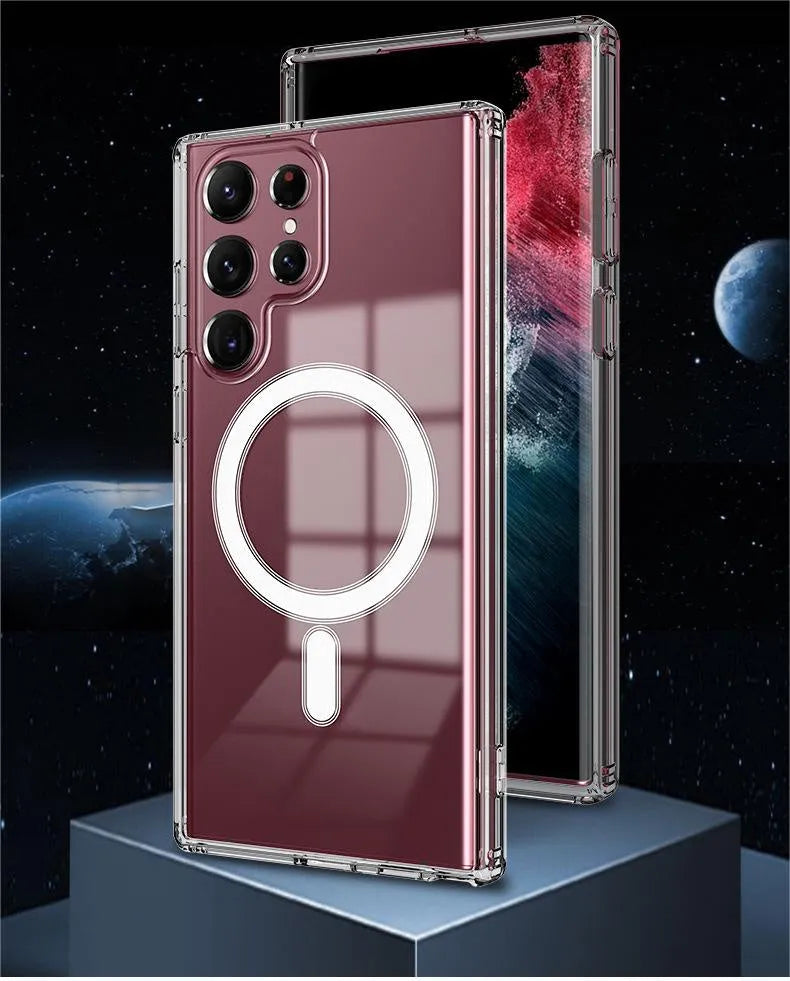 Transparent magnetic phone case for Samsung Galaxy S21 S22 S23 with MagSafe compatibility