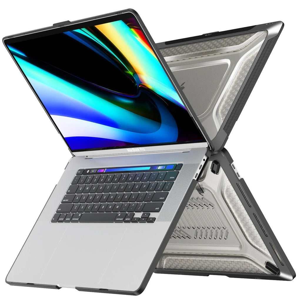 MacBook protective shell case in four colours: cold black, starry sky grey, elegant apricot and sapphire blue
