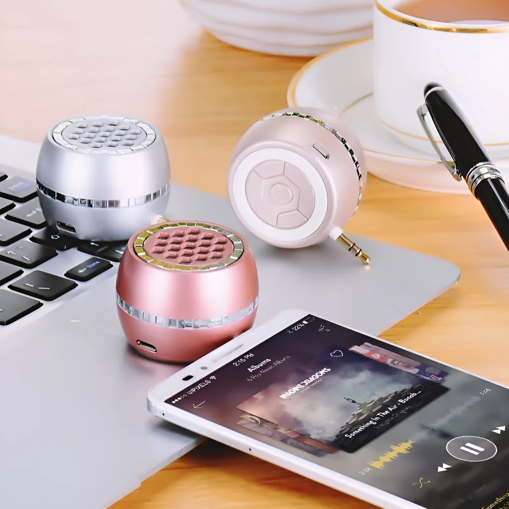 Universal external amplifier speaker in black, local gold, or rose gold with engineering plastic housing.