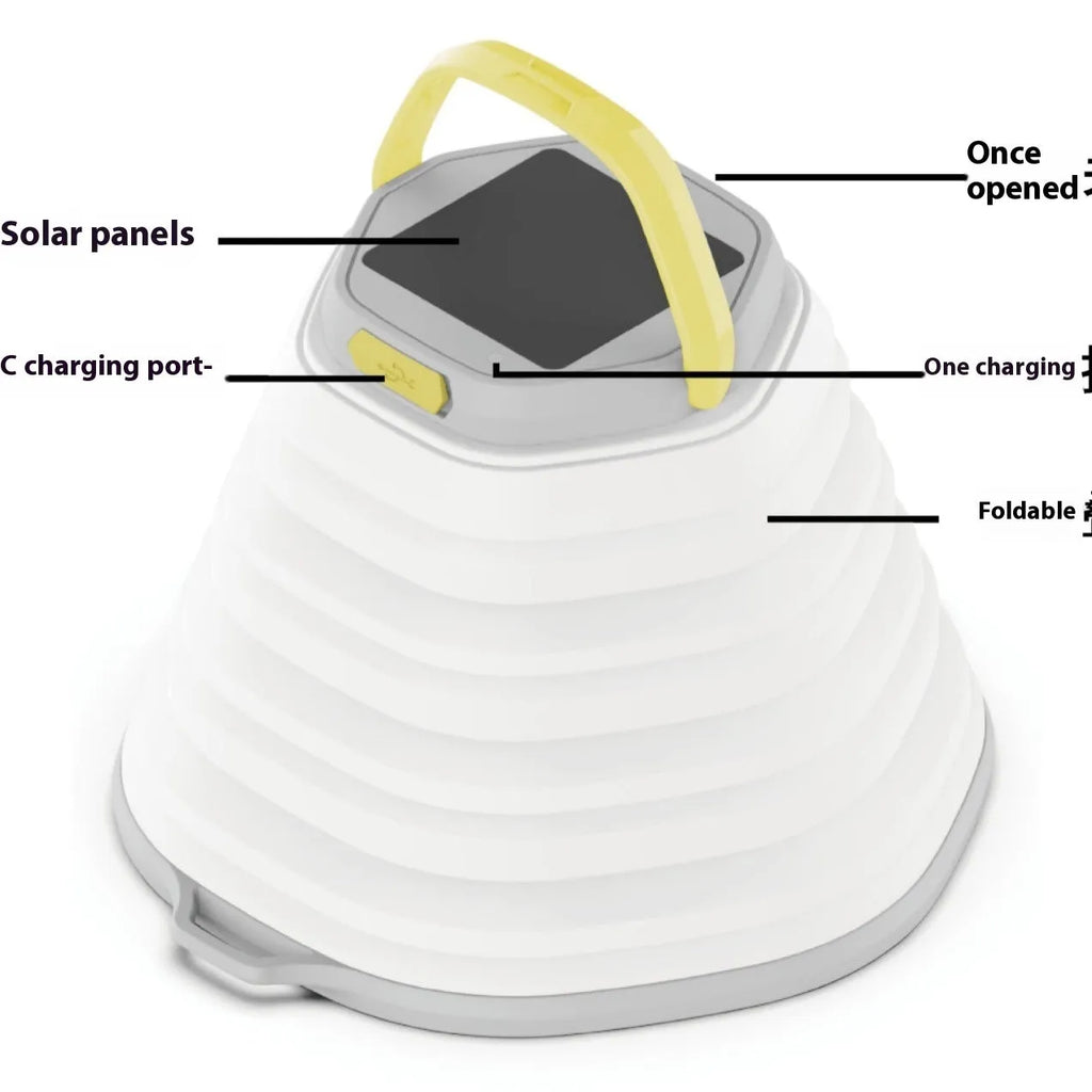 White portable camping lamp with single-button control for outdoor lighting