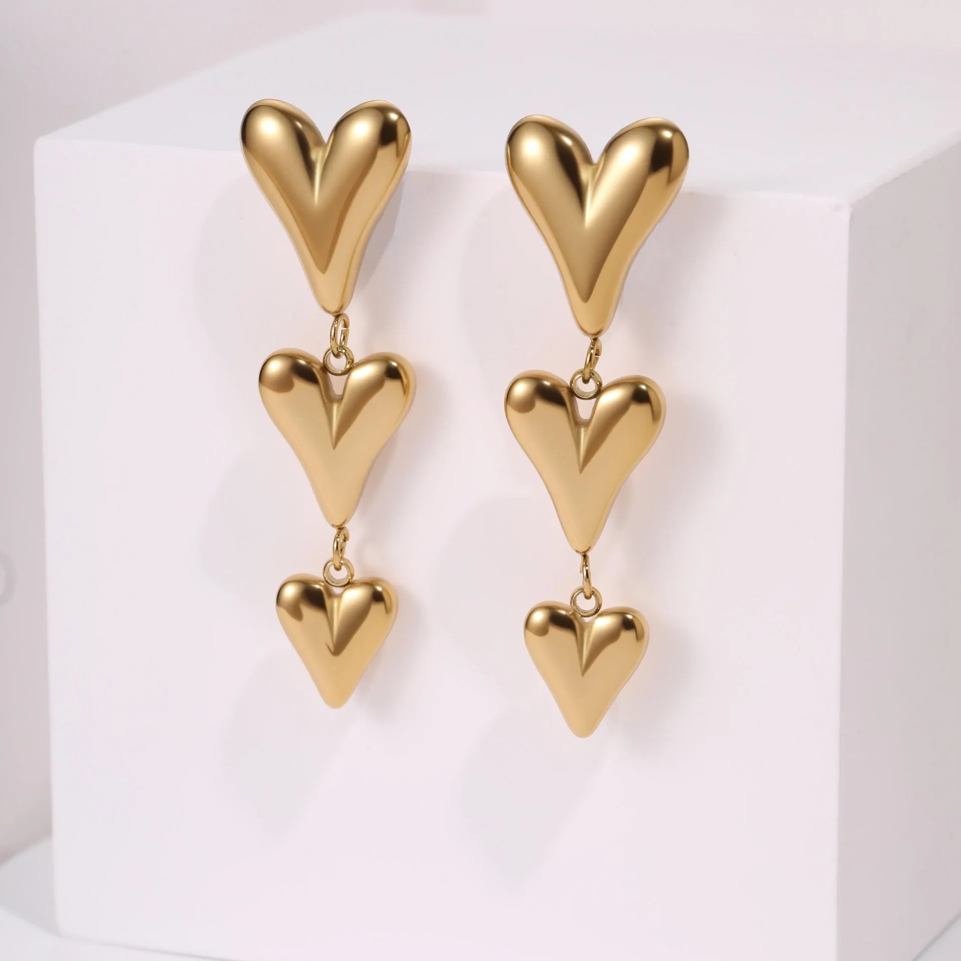Women's 18K electroplated stainless steel heart-shaped drop earrings in colour NMSE-G438-5