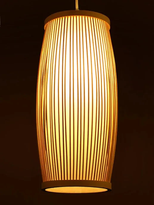 Natural bamboo plait pendant lamp with open-weave shade and E27 holder for hallway or staircase