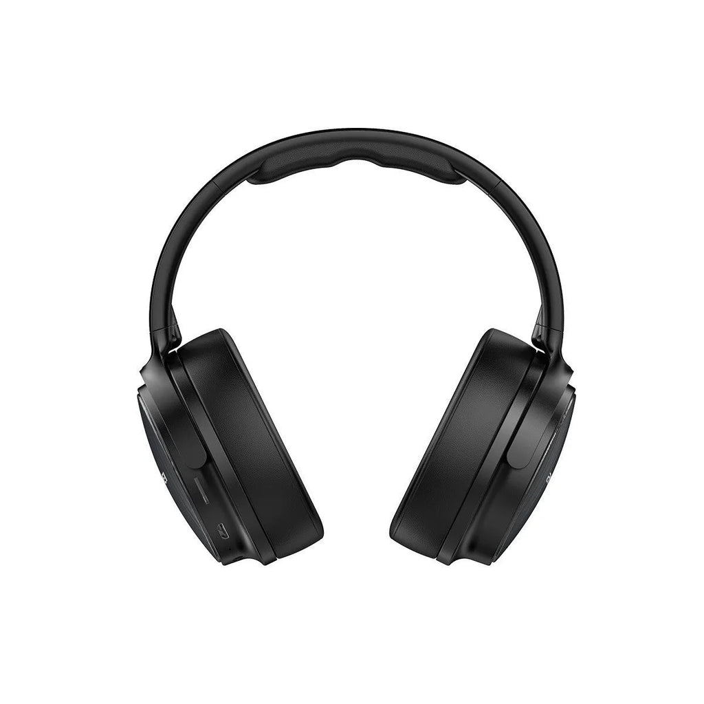 Black foldable wireless Bluetooth 5.0 over-ear headset with 250mAh battery, 15-hour playtime and wired mode