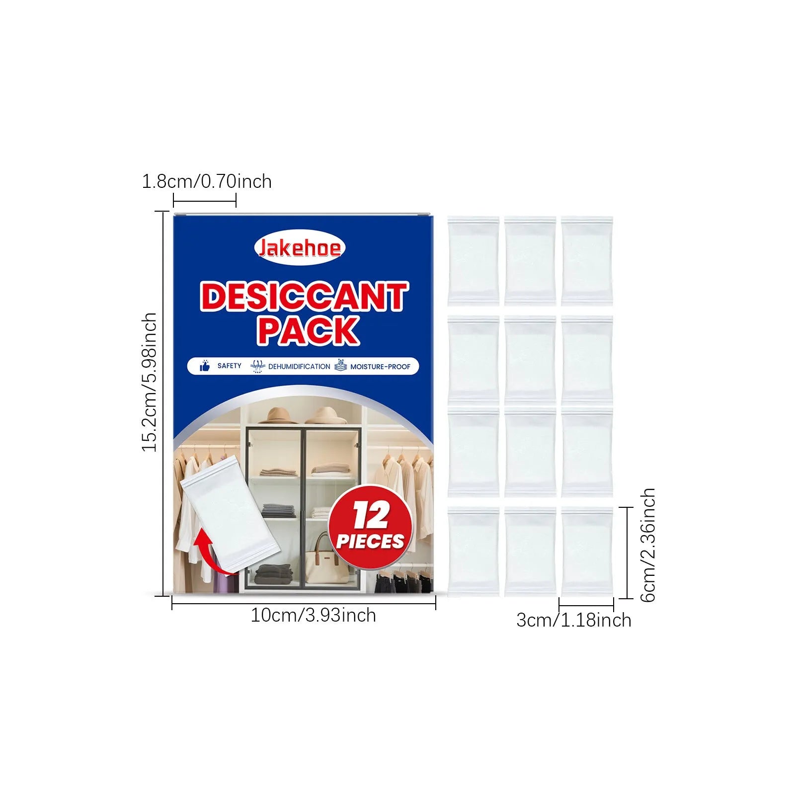 Pack of 12 white calcium chloride desiccant units for household moisture control