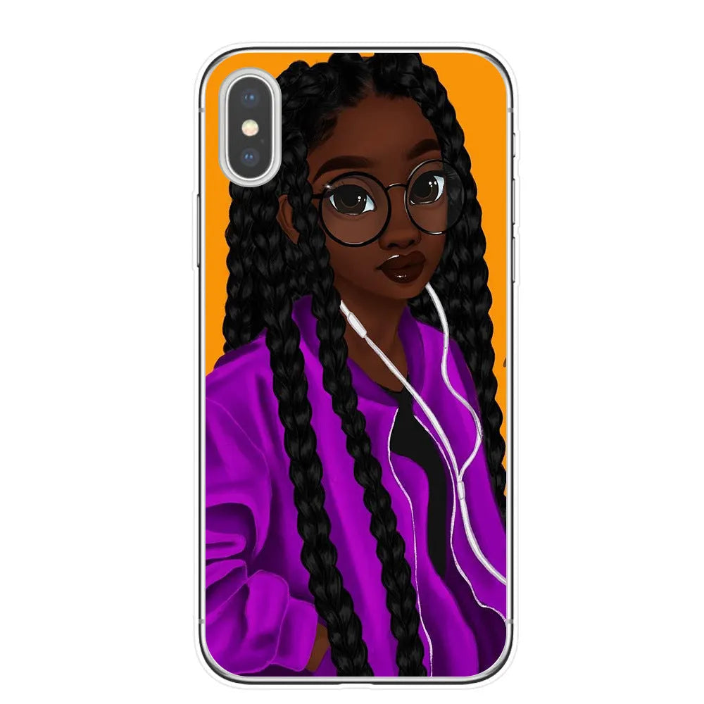 Hand drawn girl TPU phone case for iPhone with artistic design in multiple colour options