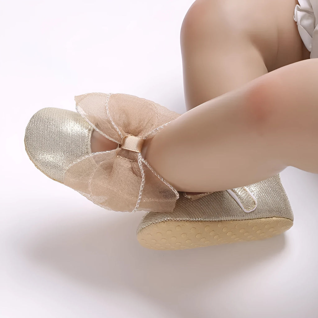 Baby toddler princess shoes with soft sole, Velcro fastening, artificial PU upper, in black, gold, silver or pink