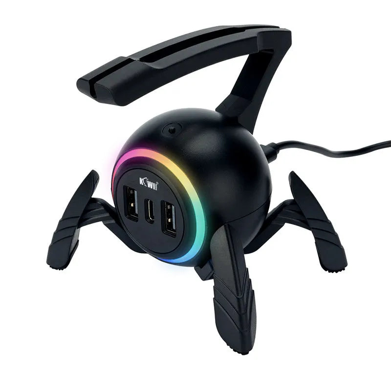 Mouse line wire holder bracket multifunctional cord manager with USB and TYPE-C ports on a desk.